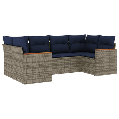 6-teiliges Gartensofa-Set mit Kissen, grau, Polyrattan