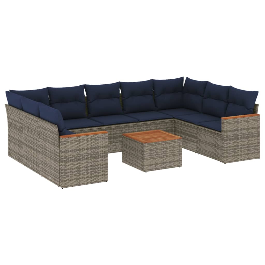 10-teiliges Gartensofa-Set mit Kissen, grau, Polyrattan