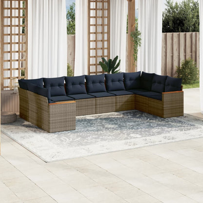 10-teiliges Gartensofa-Set mit Kissen, grau, Polyrattan