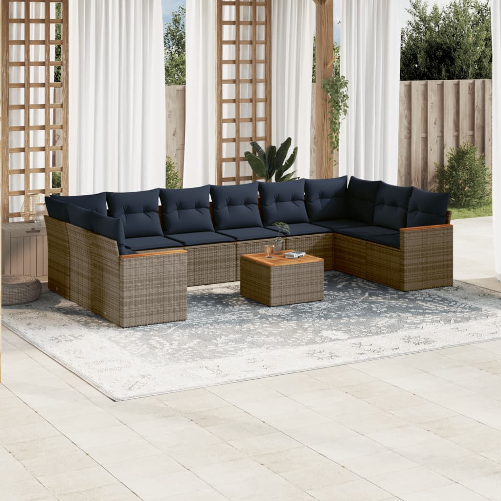 11-teiliges Gartensofa-Set mit Kissen, grau, Polyrattan