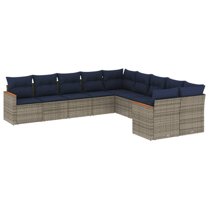 10-teiliges Gartensofa-Set mit Kissen, grau, Polyrattan