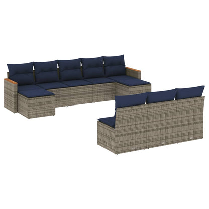 10-teiliges Gartensofa-Set mit Kissen, grau, Polyrattan