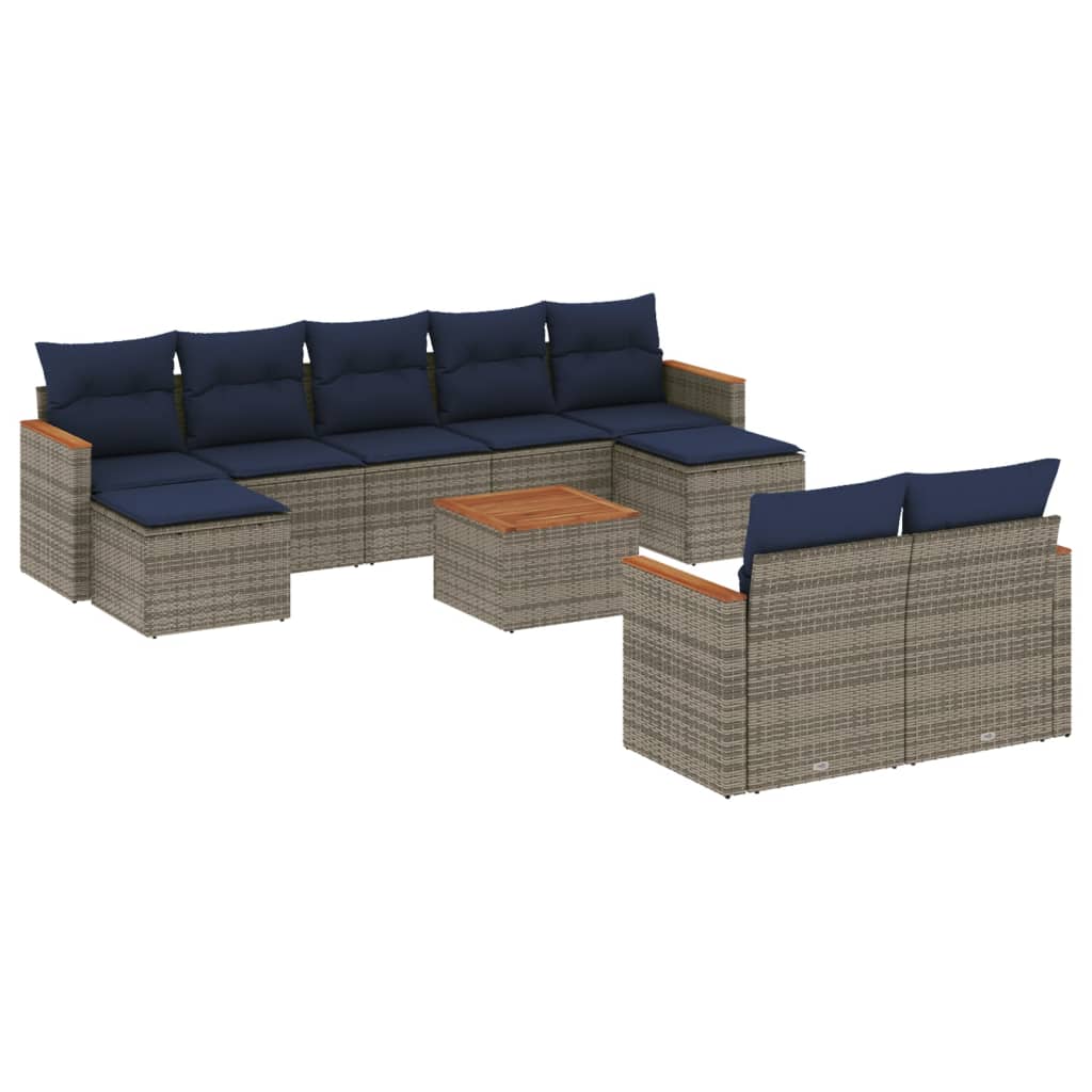 10-teiliges Gartensofa-Set mit Kissen, grau, Polyrattan