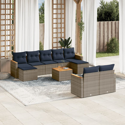 10-teiliges Gartensofa-Set mit Kissen, grau, Polyrattan