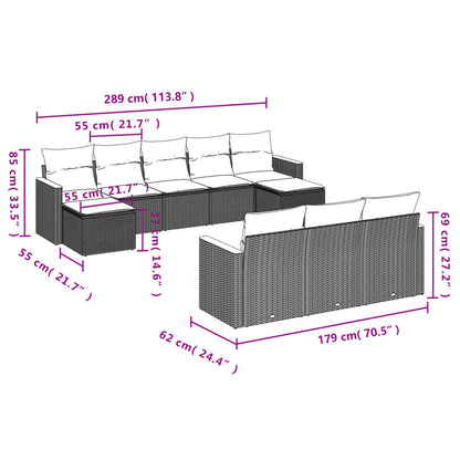10-teiliges Gartensofa-Set mit Kissen, grau, Polyrattan