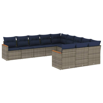 11-teiliges Gartensofa-Set mit Kissen, grau, Polyrattan