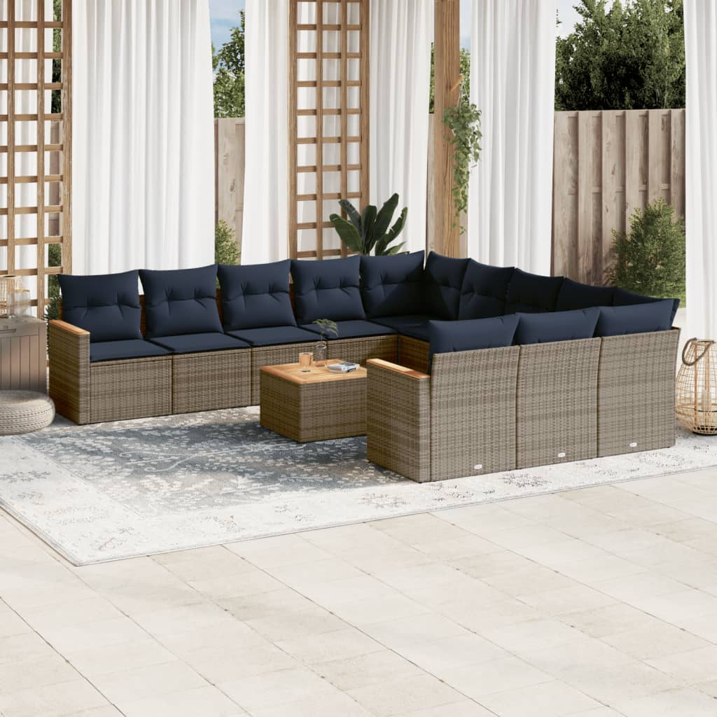 12-teiliges Gartensofa-Set mit Kissen, grau, Polyrattan