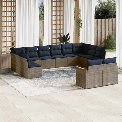 12-teiliges Gartensofa-Set mit Kissen, grau, Polyrattan