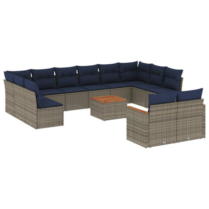 13-teiliges Gartensofa-Set mit Kissen, grau, Polyrattan