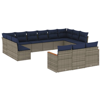 13-teiliges Gartensofa-Set mit Kissen, grau, Polyrattan