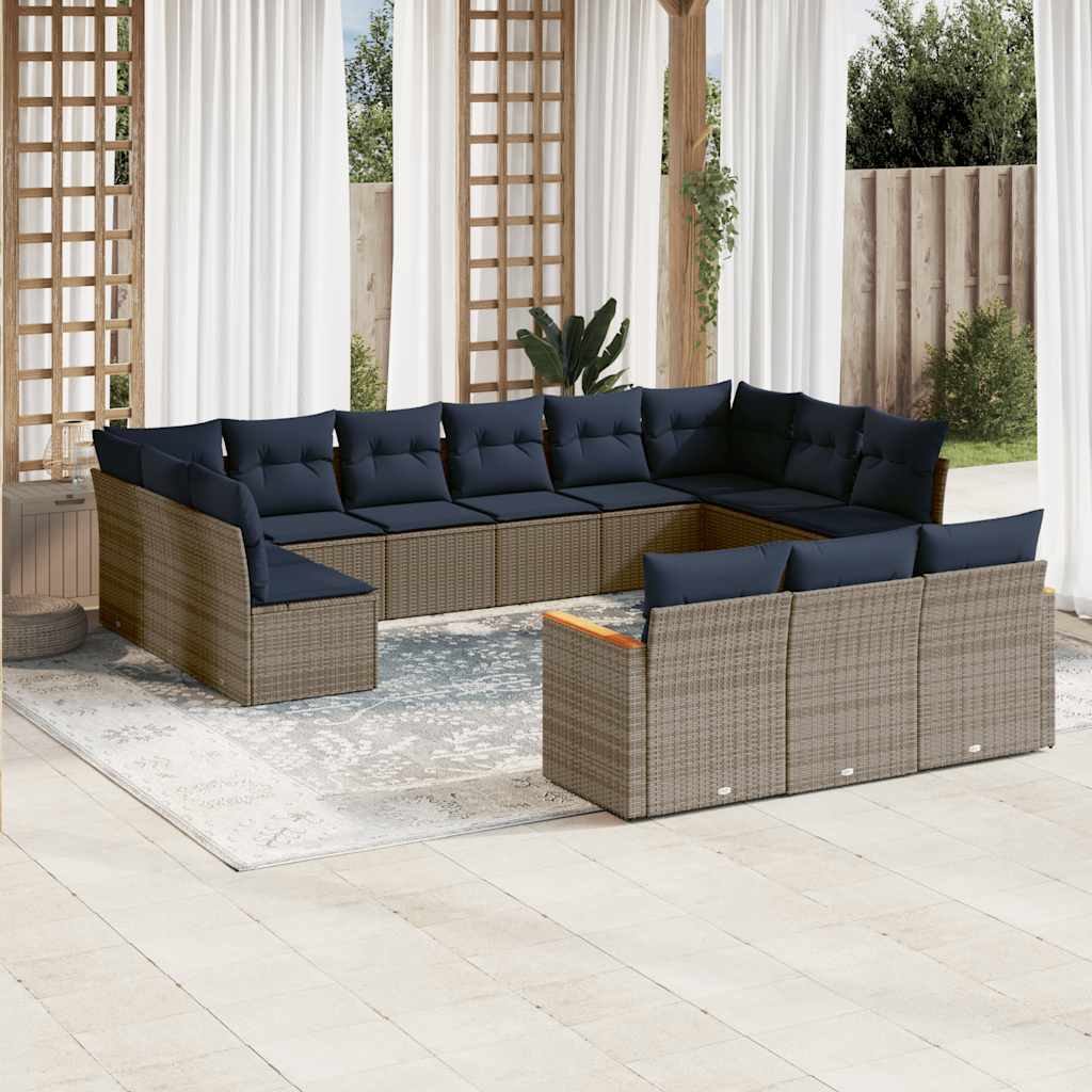 13-teiliges Gartensofa-Set mit Kissen, grau, Polyrattan