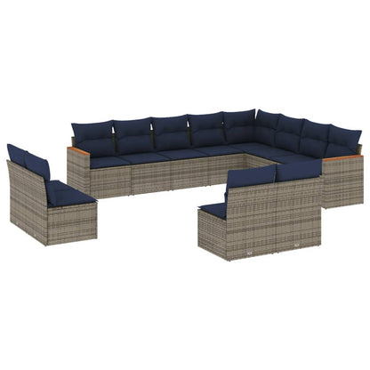 12-teiliges Gartensofa-Set mit Kissen, grau, Polyrattan