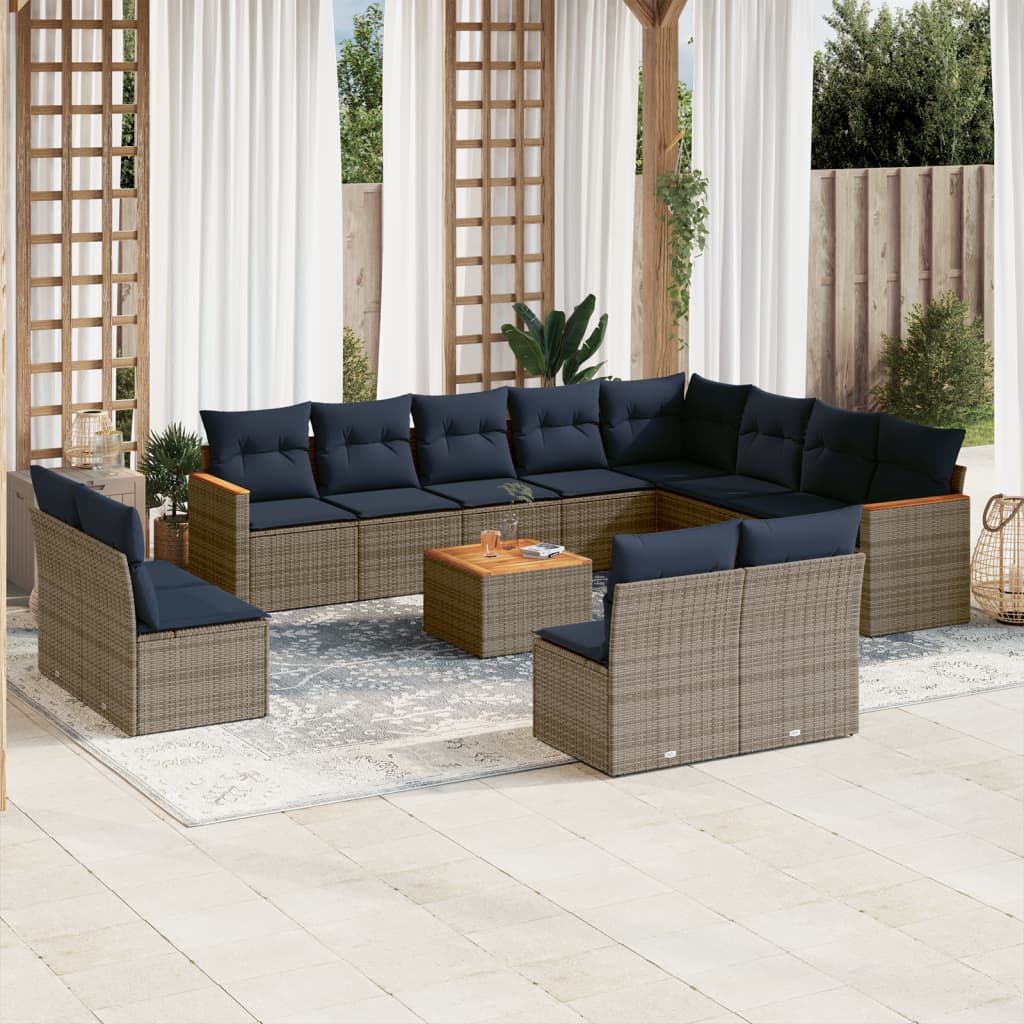 13-teiliges Gartensofa-Set mit Kissen, grau, Polyrattan