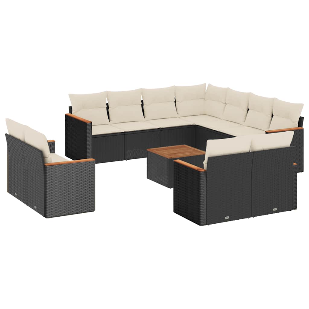 12-tlg. Garten-Sofagarnitur mit Kissen Schwarz Poly Rattan