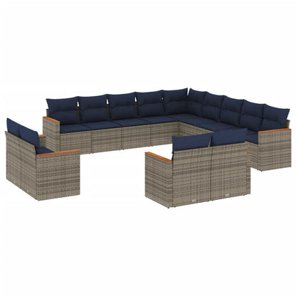 13-teiliges Gartensofa-Set mit Kissen, grau, Polyrattan