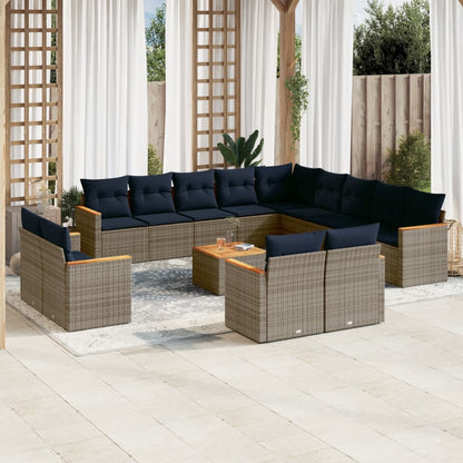 14-teiliges Gartensofa-Set mit Kissen, grau, Polyrattan