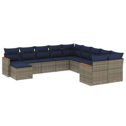 11-teiliges Gartensofa-Set mit Kissen, grau, Polyrattan
