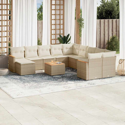 12-tlg. Garten-Sofagarnitur mit Kissen Beige Poly Rattan