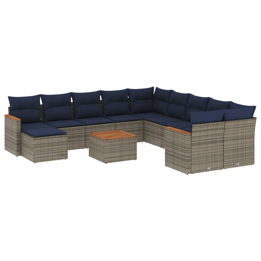 12-teiliges Gartensofa-Set mit Kissen, grau, Polyrattan