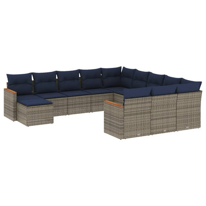 12-teiliges Gartensofa-Set mit Kissen, grau, Polyrattan