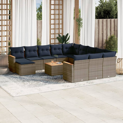 13-teiliges Gartensofa-Set mit Kissen, grau, Polyrattan