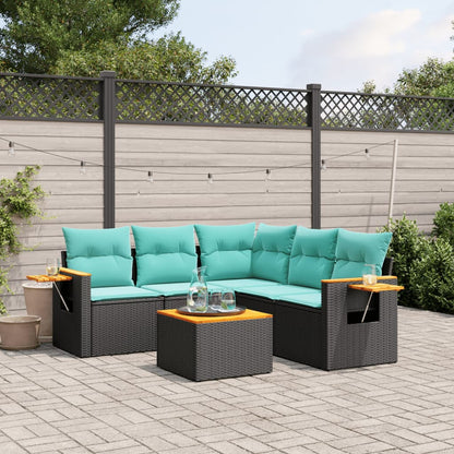 6-tlg. Garten-Sofagarnitur mit Kissen Schwarz Poly Rattan