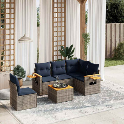 6-tlg. Garten-Sofagarnitur mit Kissen Grau Poly Rattan