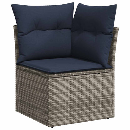7-tlg. Garten-Sofagarnitur mit Kissen Grau Poly Rattan