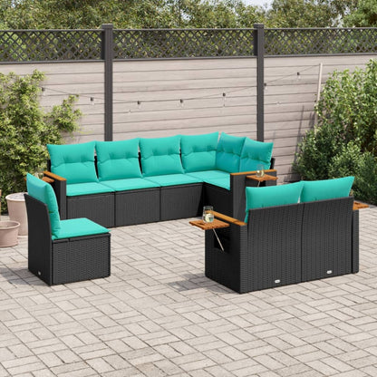 8-tlg. Garten-Sofagarnitur mit Kissen Schwarz Poly Rattan