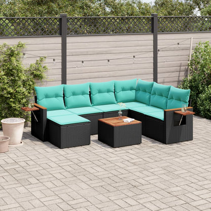 8-tlg. Garten-Sofagarnitur mit Kissen Schwarz Poly Rattan