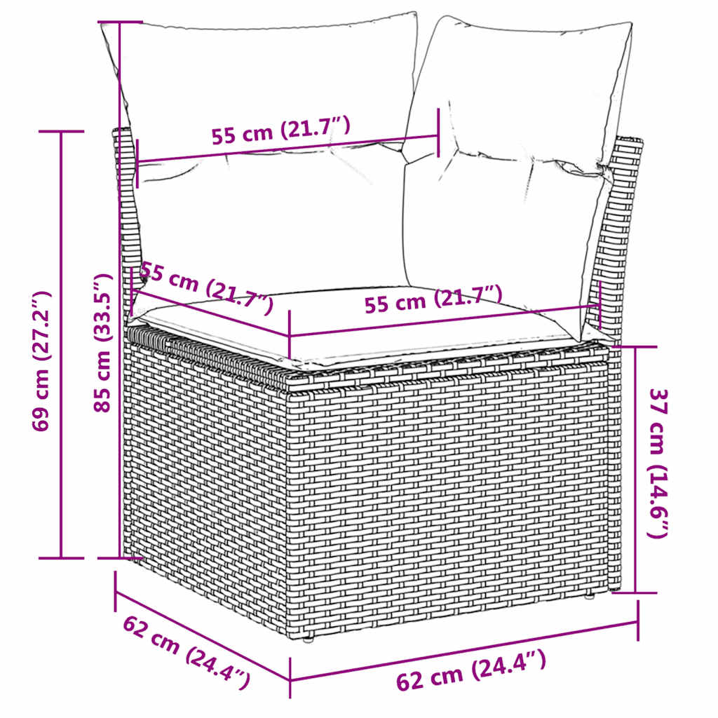 10-tlg. Garten-Sofagarnitur mit Kissen Grau Poly Rattan