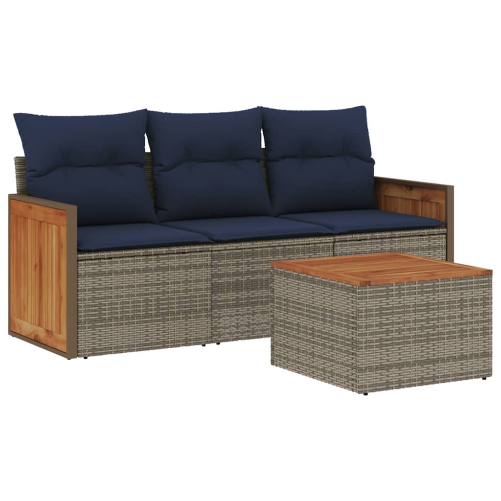 4-teiliges Gartensofa-Set mit Kissen, grau, Polyrattan