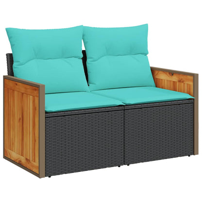 4-teiliges Gartensofa-Set mit Kissen, schwarzes Polyrattan