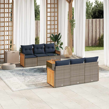 7-teiliges Gartensofa-Set mit Kissen, grau, Polyrattan