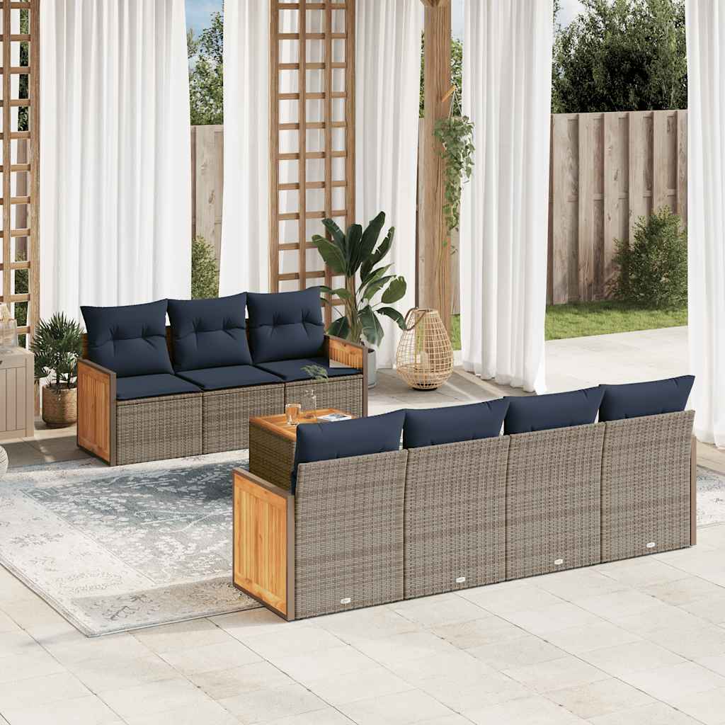 8-teiliges Gartensofa-Set mit Kissen, grau, Polyrattan