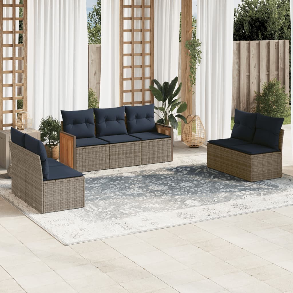 7-teiliges Gartensofa-Set mit Kissen, grau, Polyrattan