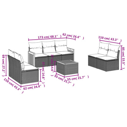 8-teiliges Gartensofa-Set mit Kissen, schwarzes Polyrattan