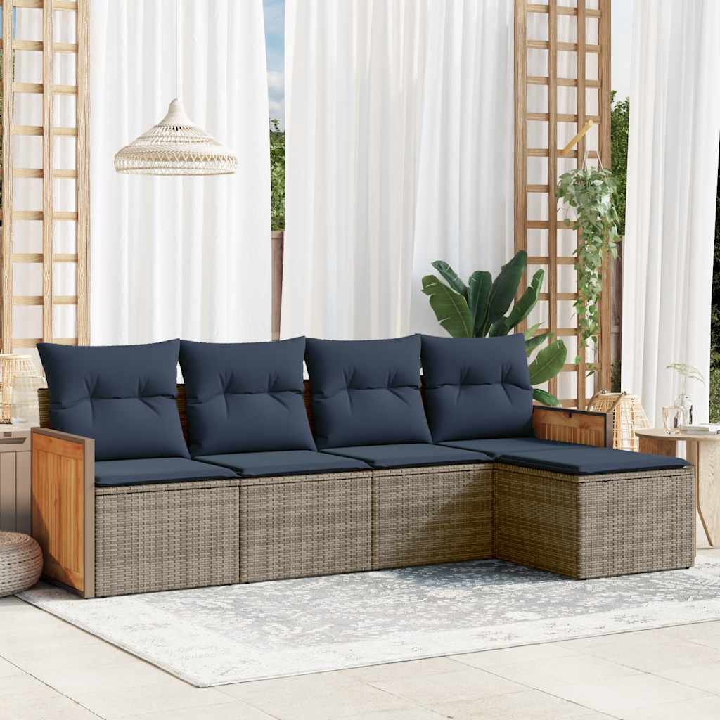 5-teiliges Gartensofa-Set mit Kissen, grau, Polyrattan