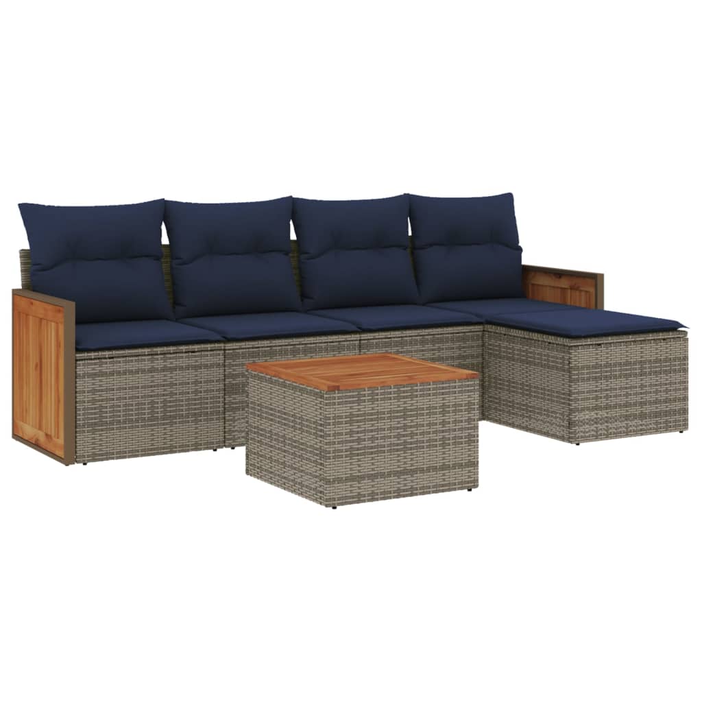 6-teiliges Gartensofa-Set mit Kissen, grau, Polyrattan