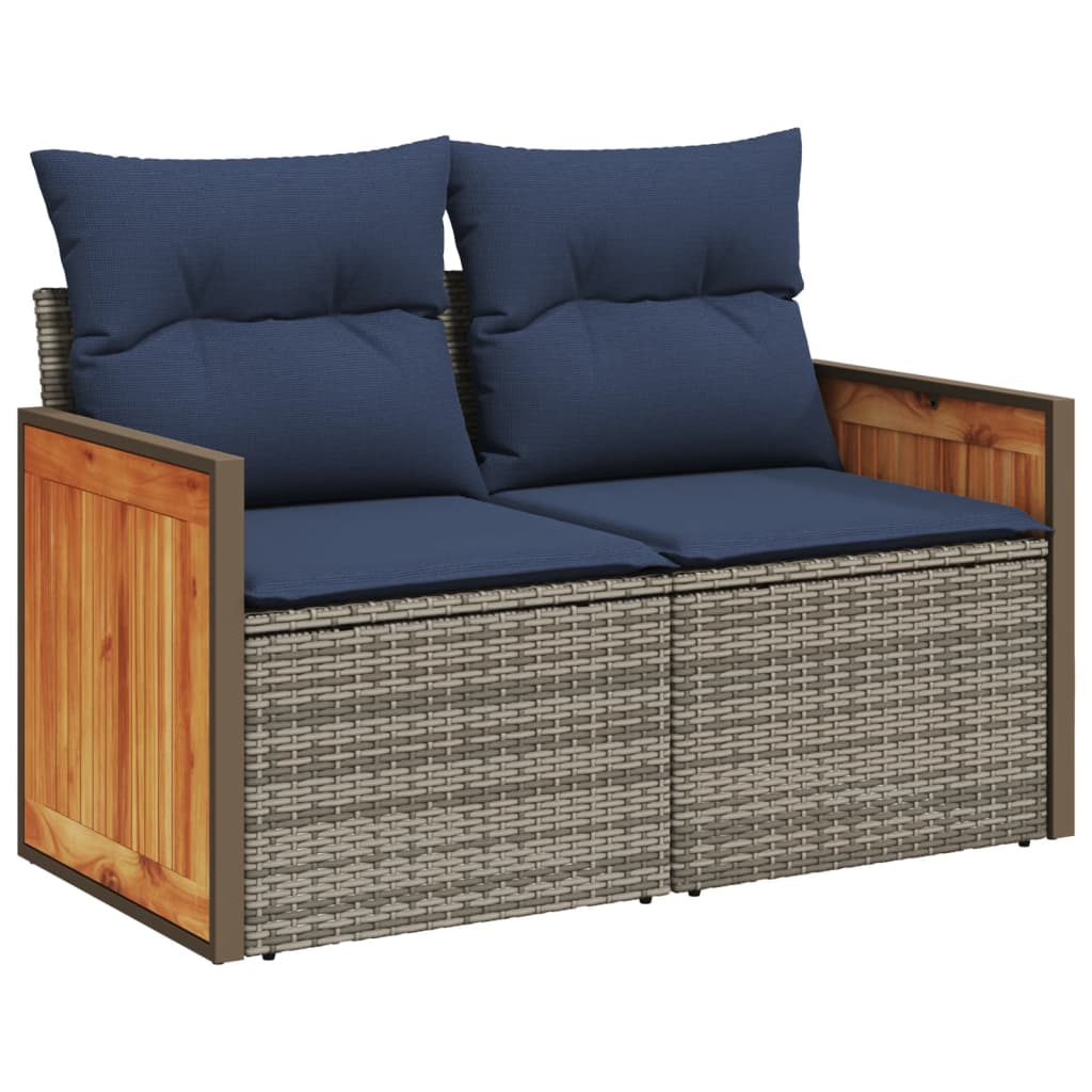 4-teiliges Gartensofa-Set mit Kissen, grau, Polyrattan