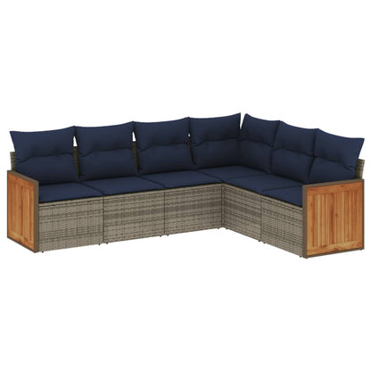 6-teiliges Gartensofa-Set mit Kissen, grau, Polyrattan