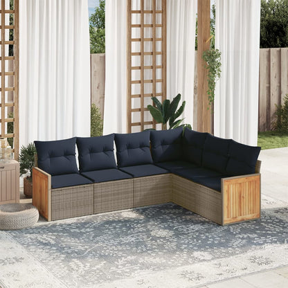 6-teiliges Gartensofa-Set mit Kissen, grau, Polyrattan