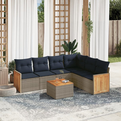 7-teiliges Gartensofa-Set mit Kissen, grau, Polyrattan