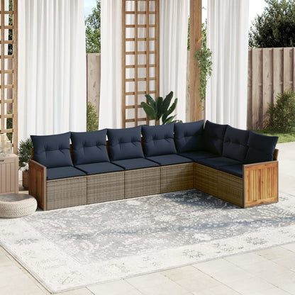 7-teiliges Gartensofa-Set mit Kissen, grau, Polyrattan