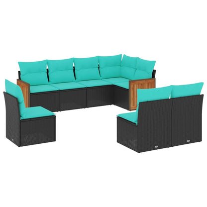 8-teiliges Gartensofa-Set mit Kissen, schwarzes Polyrattan