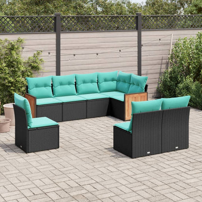 8-teiliges Gartensofa-Set mit Kissen, schwarzes Polyrattan