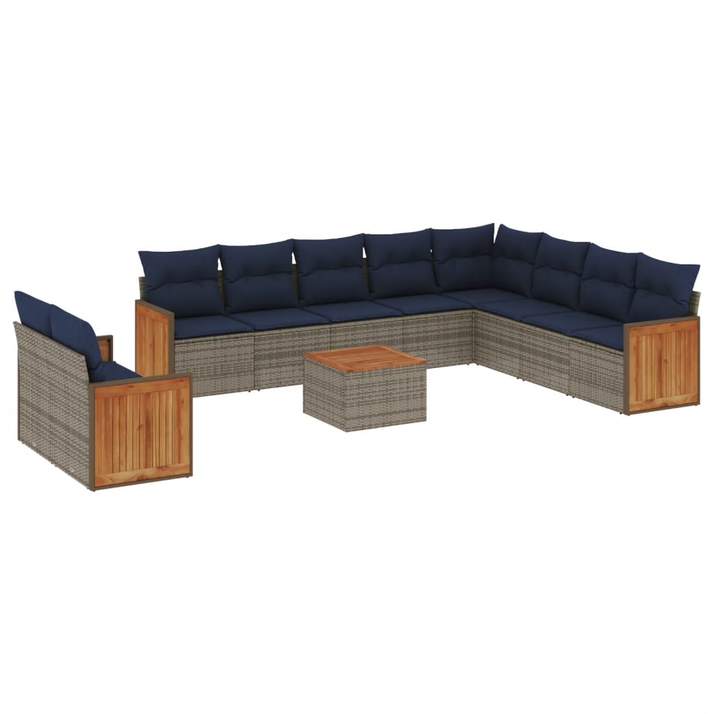 11-teiliges Gartensofa-Set mit Kissen, grau, Polyrattan