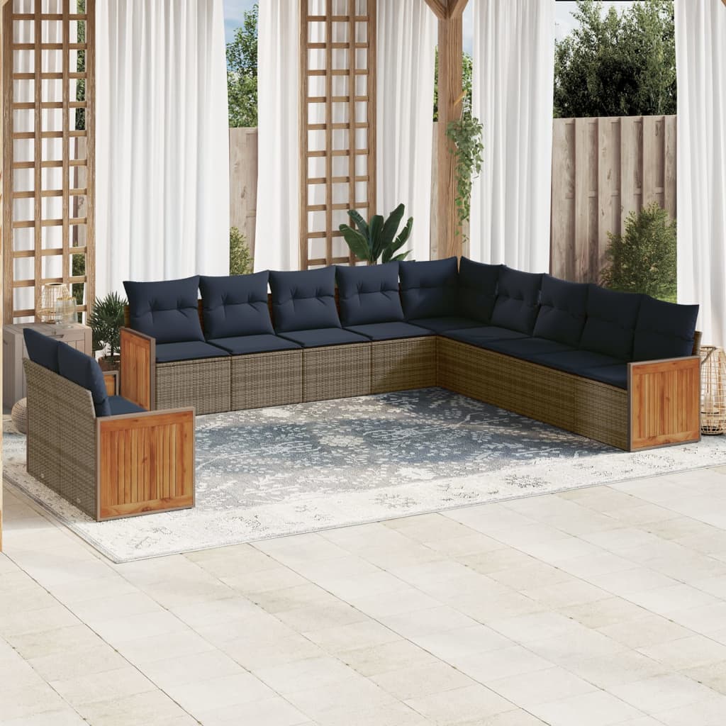 11-teiliges Gartensofa-Set mit Kissen, grau, Polyrattan