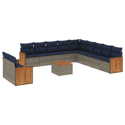 12-teiliges Gartensofa-Set mit Kissen, grau, Polyrattan