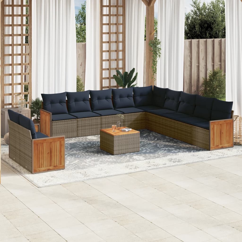 12-teiliges Gartensofa-Set mit Kissen, grau, Polyrattan